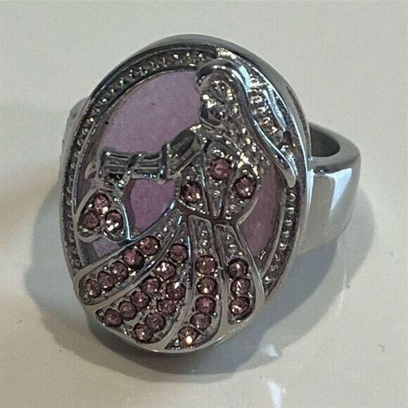 Pink Crystal Rose Quartz Cocktail Ring Size 7 Stainless Steel - Picture 1 of 13